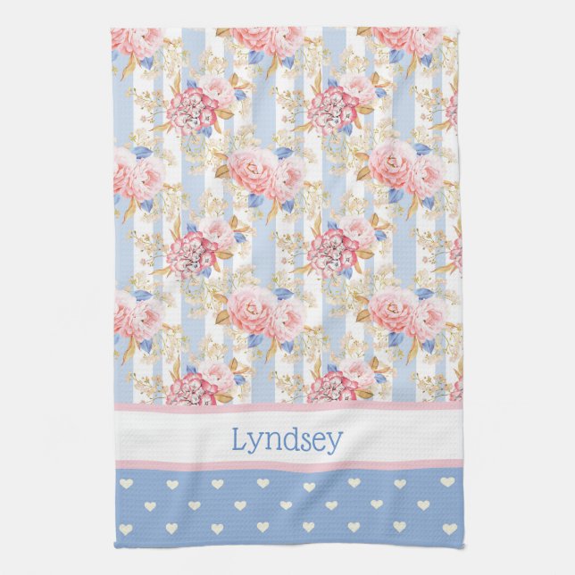 Antique Cottage Ro & Blue and White Hearearts Kökshandduk (Vertikal)