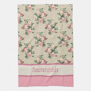 Antique Cottage Ro och Rosa Polka dots Kökshandduk