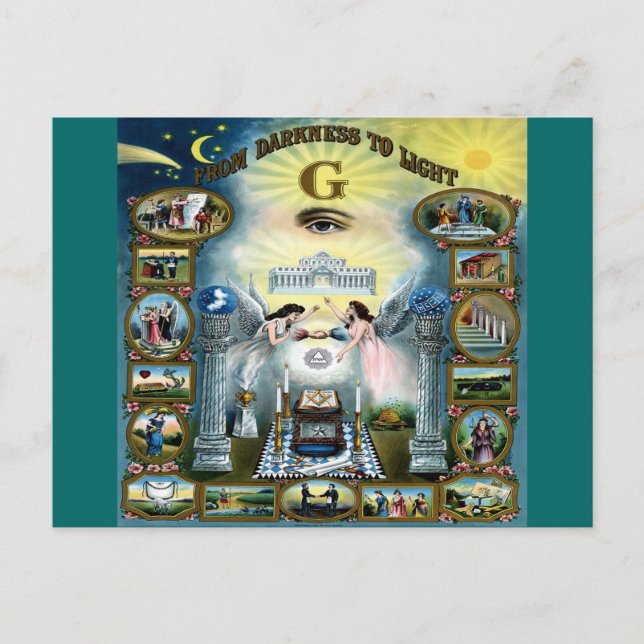 Antique Craft Freemasonry Masonic Hazen Vykort (Framsida)