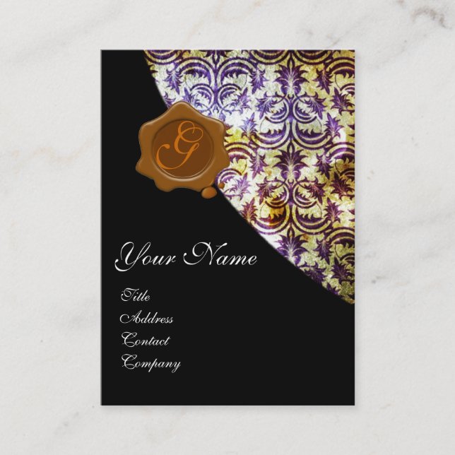 ANTIQUE DAMASK BROWN VAX SEAL MONOGRAM lila Visitkort (Framsida)