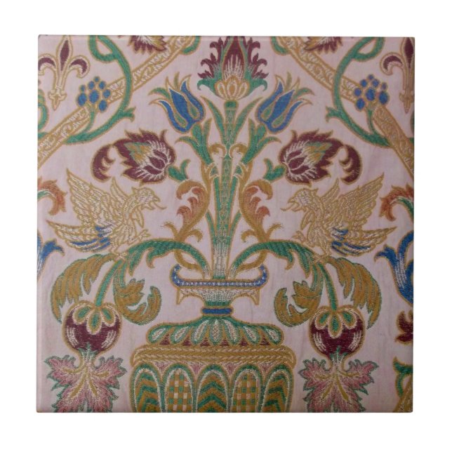 Antique Damask Fabric Kakelplatta (Framsidan)