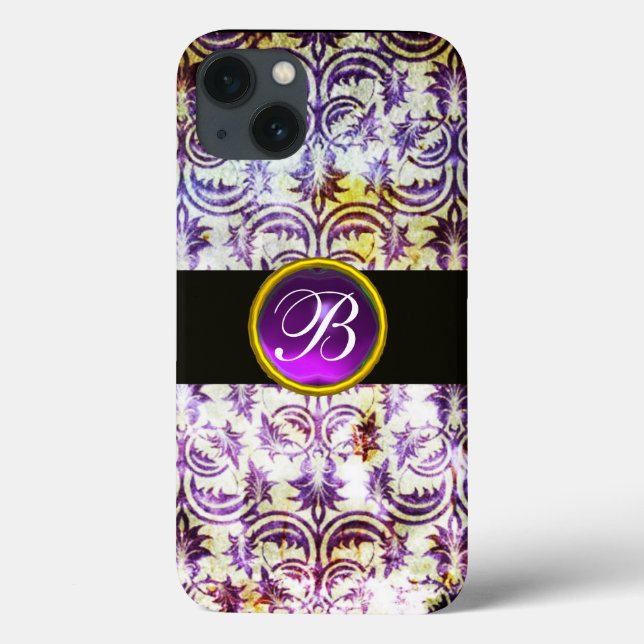 ANTIQUE DAMASK Lila Amethyst Monogram black (Baksida)