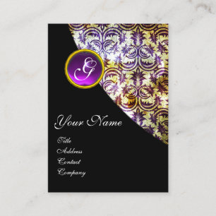 ANTIQUE DAMASK LILA AMETHYST MONOGRAM Black Visitkort