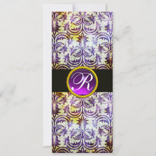 ANTIQUE DAMASK MONOGRAM, svart lila, vitt Inbjudningar