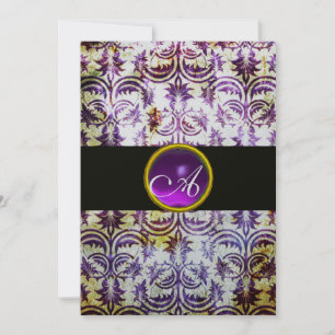 ANTIQUE DAMASK MONOGRAM,Svart vit lila,silver Inbjudningar