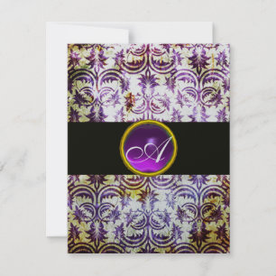 ANTIQUE DAMASK MONOGRAM,Svart vit lila,silver Inbjudningar