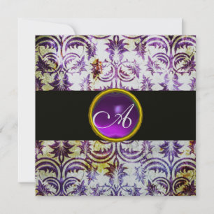 ANTIQUE DAMASK MONOGRAM,Svart vit lila,silver Inbjudningar