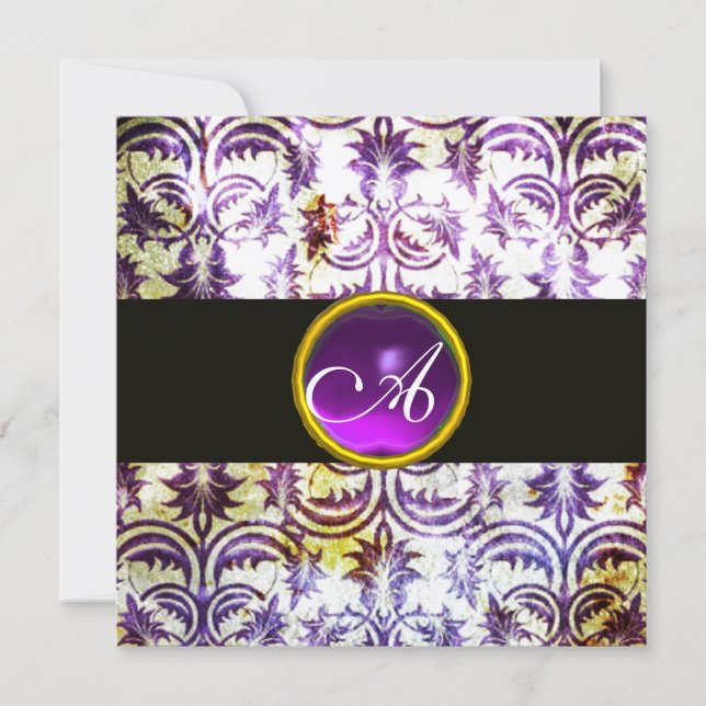 ANTIQUE DAMASK MONOGRAM,vit lila,champagne Inbjudningar (Framsida)