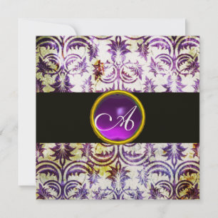 ANTIQUE DAMASK MONOGRAM,vit lila,champagne Inbjudningar