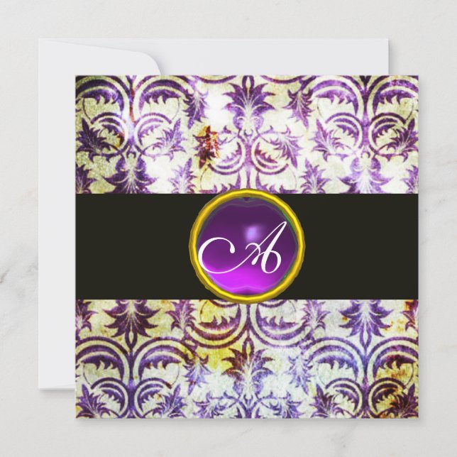 ANTIQUE DAMASK MONOGRAM,vit lila,svart Inbjudningar (Framsida)