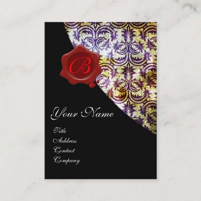 ANTIQUE DAMASK RED VAX SEAL MONOGRAM lila Visitkort (Framsida)