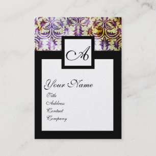 ANTIQUE DAMASK SQUARE MONOGRAM,lila Black silver Visitkort