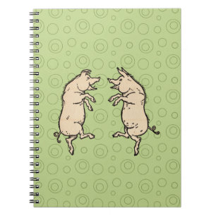 Antique Dancing Grisar: Whimsical Vintage Piggy Ji Anteckningsbok Med Spiral