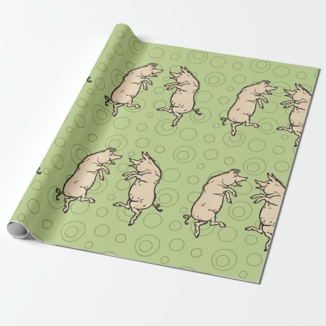 Antique Dancing Grisar: Whimsical Vintage Piggy Ji Presentpapper (Utrullad)
