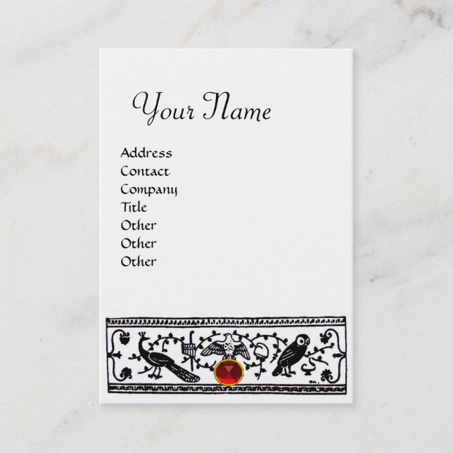 ANTIQUE DECOR,DJUR RUBY MONOGRAM Black White Visitkort (Framsida)