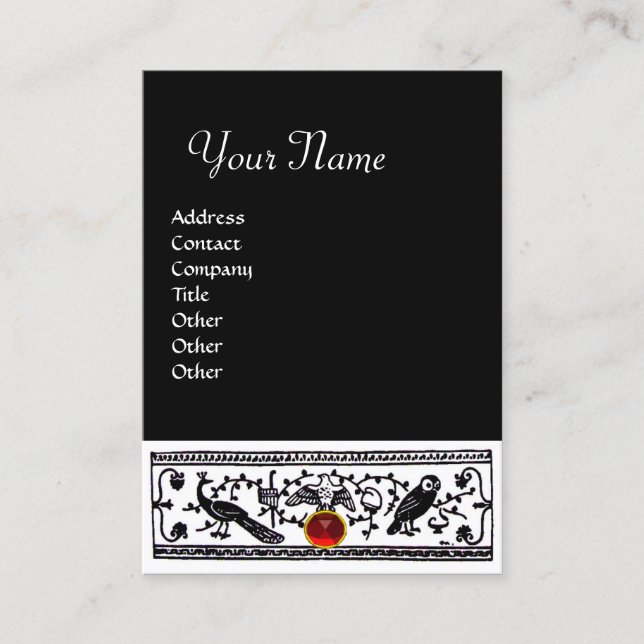 ANTIQUE DECOR,RED RUBY MONOGRAM Black White Visitkort (Framsida)