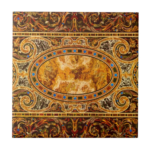 Antique Decorative Italiana Gemstone Mönster Kakelplatta (Framsidan)