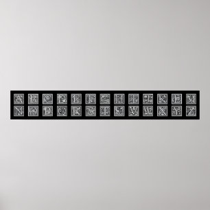 Antique Decorative Woodcut Brev Alphabet Poster