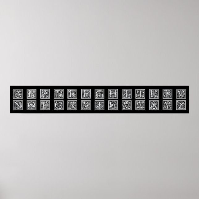 Antique Decorative Woodcut Brev Alphabet Poster (Framsidan)