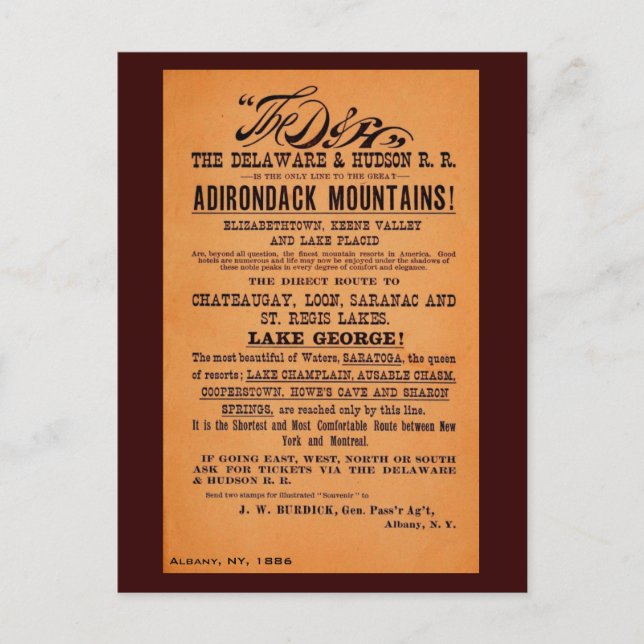 Antique Delaware och Hudson Railroad ad Vykort (Framsida)