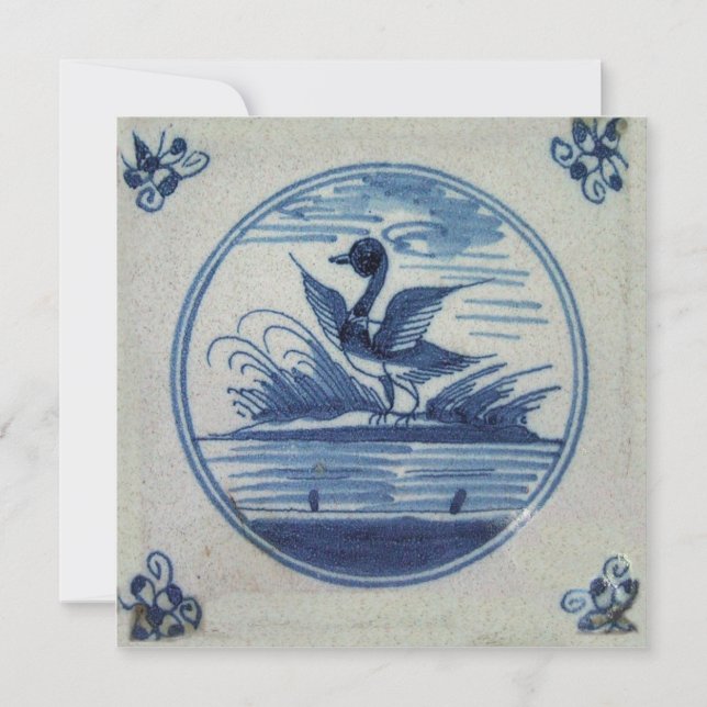 Antique Delft Blue Tile - Anka i Vatten (Framsida)