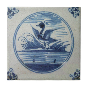 Antique Delft Blue Tile - Anka i Vatten Kakelplatta