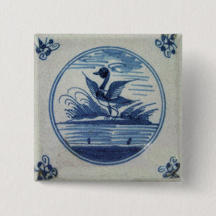 Antique Delft Blue Tile - Anka i Vatten Knapp