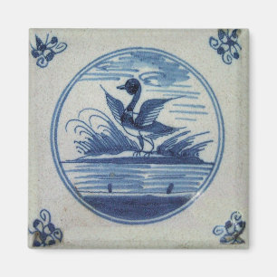 Antique Delft Blue Tile - Anka i Vatten Pinbac Magnet