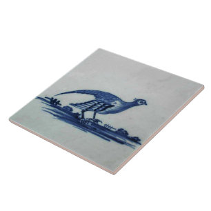 Antique Delft Blue Tile - Grouse in Grass Kakelplatta