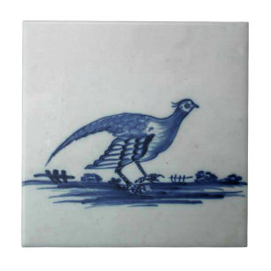 Antique Delft Blue Tile - Grouse in Grass Kakelplatta