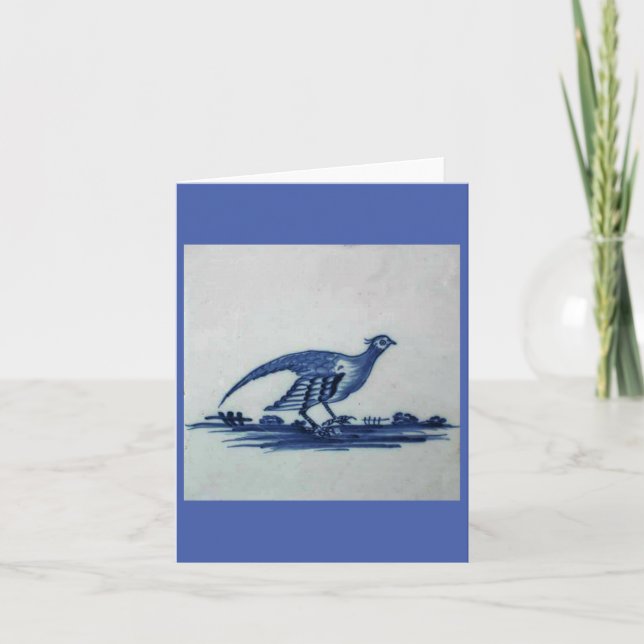 Antique Delft Blue Tile - Grouse in Grass Tack Kort (Framsida)