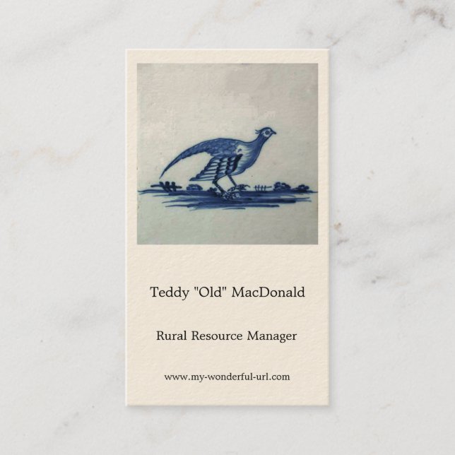 Antique Delft Blue Tile - Grouse in Grass Visitkort (Framsida)