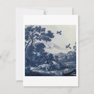 Antique Delft Blue Tile - Nötkreatur och fåglar Inbjudningar