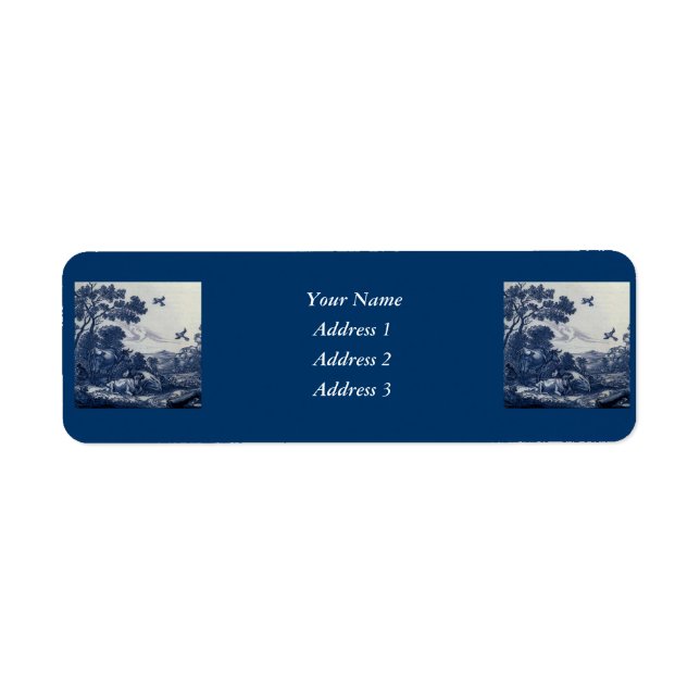 Antique Delft Blue Tile - Nötkreatur och fåglar Returadress Etikett (Framsidan)