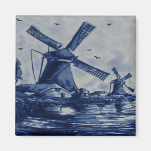 Antique Delft Blue Tile - Windmills av Vatten B Magnet