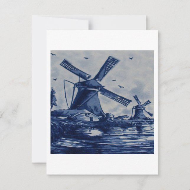 Antique Delft Blue Tile - Windmills av Vatten Inbjudningar (Framsida)