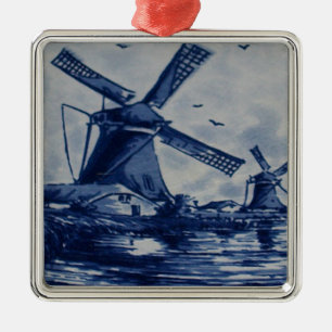 Antique Delft Blue Tile - Windmills av Vatten Julgransprydnad Metall