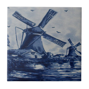 Antique Delft Blue Tile - Windmills av Vatten Kakelplatta