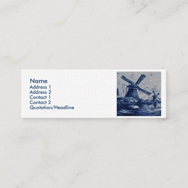 Antique Delft Blue Tile - Windmills av Vatten Mini Visitkort (Framsida)
