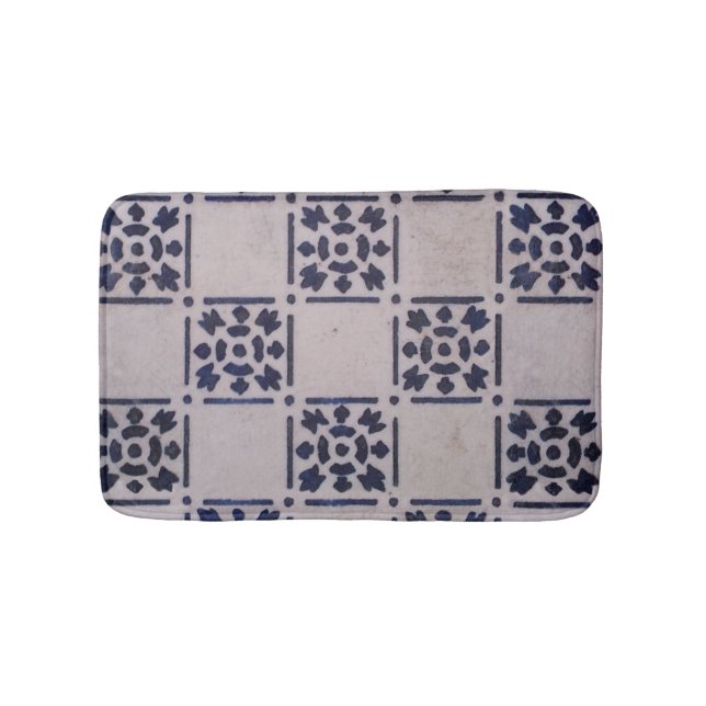 Antique Delft Tile Blue: Classic Dutch Art Mönster Badrumsmatta (Framsidan)