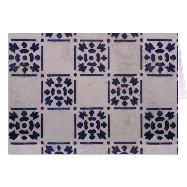 Antique Delft Tile Blue: Classic Dutch Art Mönster Hälsningskort (Framsidan Horizontal)