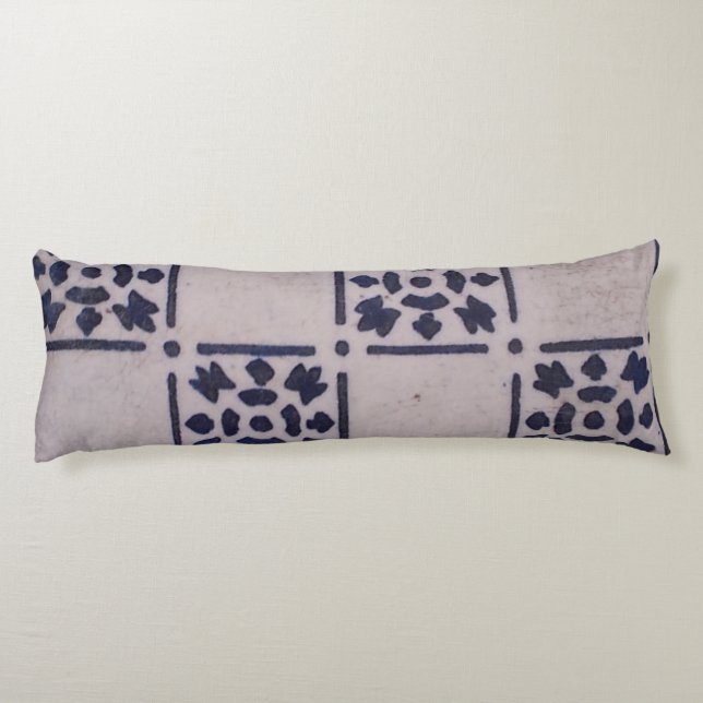 Antique Delft Tile Blue: Classic Dutch Art Mönster Kroppskudde (Baksidan)