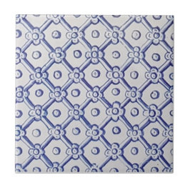Antique Delft Tile- Blue och White Trellis Kakelplatta