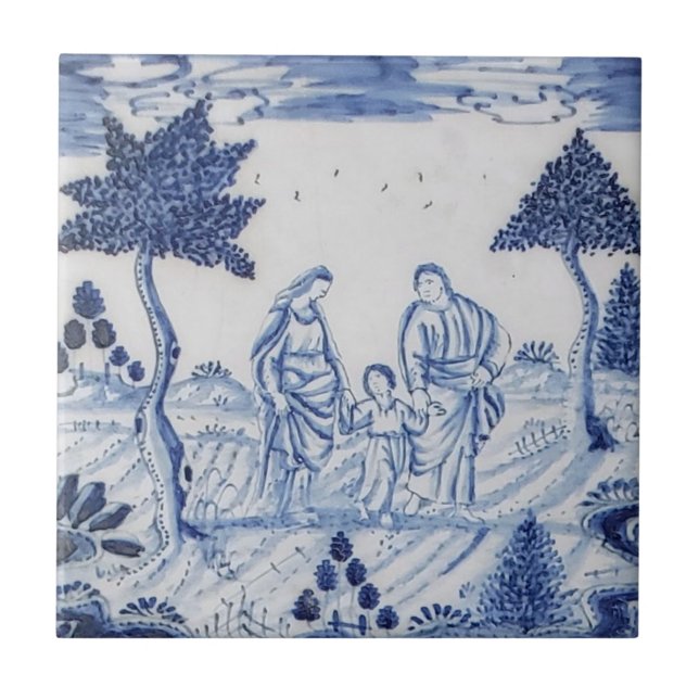 Antique Delft Tile-Pastoral Scene-Blue & White-10 Kakelplatta (Framsidan)