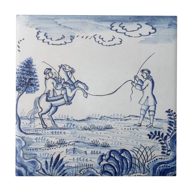 Antique Delft Tile-Pastoral Scene-Blue & White-11 Kakelplatta (Framsidan)