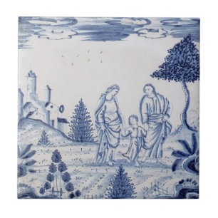 Antique Delft Tile-Pastoral Scene-Blue & White-12 Kakelplatta