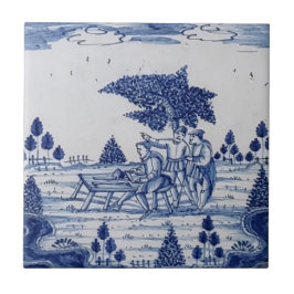Antique Delft Tile-Pastoral Scene-Blue & White-13 Kakelplatta