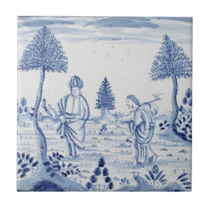 Antique Delft Tile-Pastoral Scene-Blue & White-13 Kakelplatta