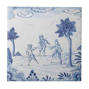 Antique Delft Tile-Pastoral Scene-Blue & White-14 Kakelplatta