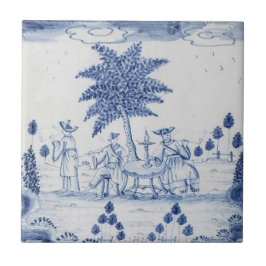 Antique Delft Tile-Pastoral Scene-Blue & White-16 Kakelplatta
